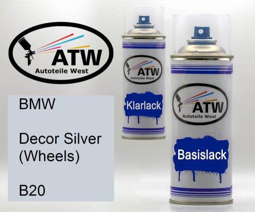 BMW, Decor Silver (Wheels), B20: 400ml Sprühdose + 400ml Klarlack - Set, von ATW Autoteile West.